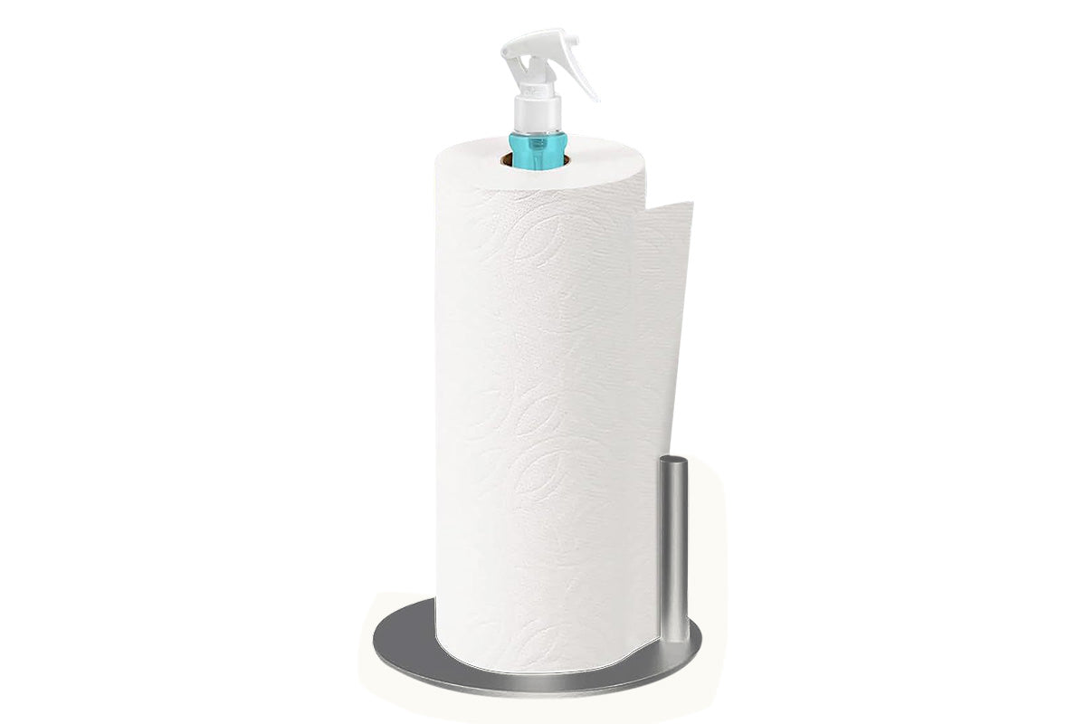 Standing Paper Towel Holder with Spray Pump Papertowels Roller Sprayer