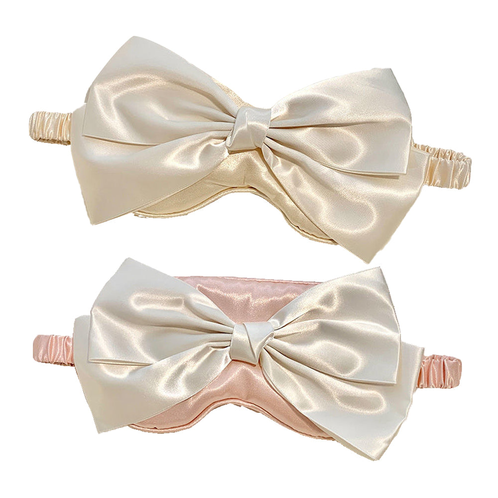 2Pcs Silk Bow Tie Relieve Fatigue Travel Eye Mask-Beige+Pink