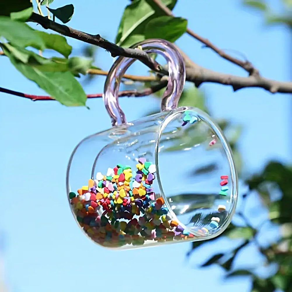 Double Wall Glass Cup with Colorful Love Granule Fillings