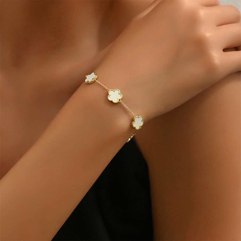 Elegant Clover Charm Bracelet Double Side Stainless Steel Tarnish-Free Bracelet