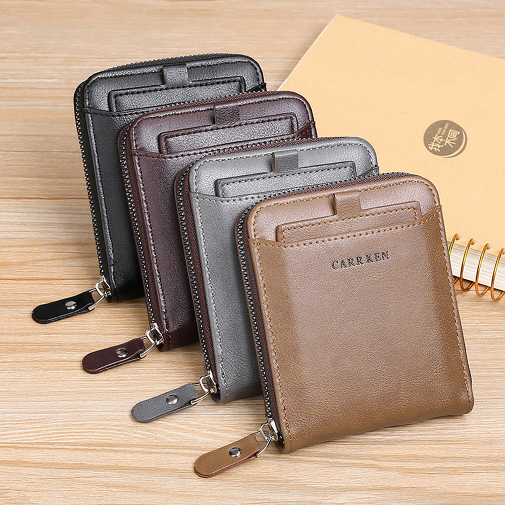 Men RFID Blocking PU Zipper Bifold Wallet Credit Card ID Holder