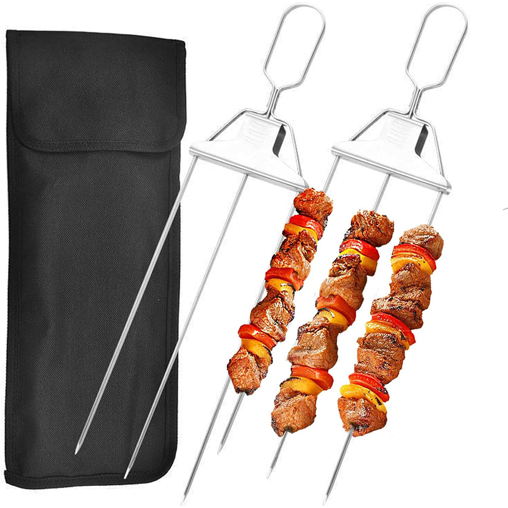 2Pcs 3-Way Stainless Steel Grilling Sticks for BBQ Kebab