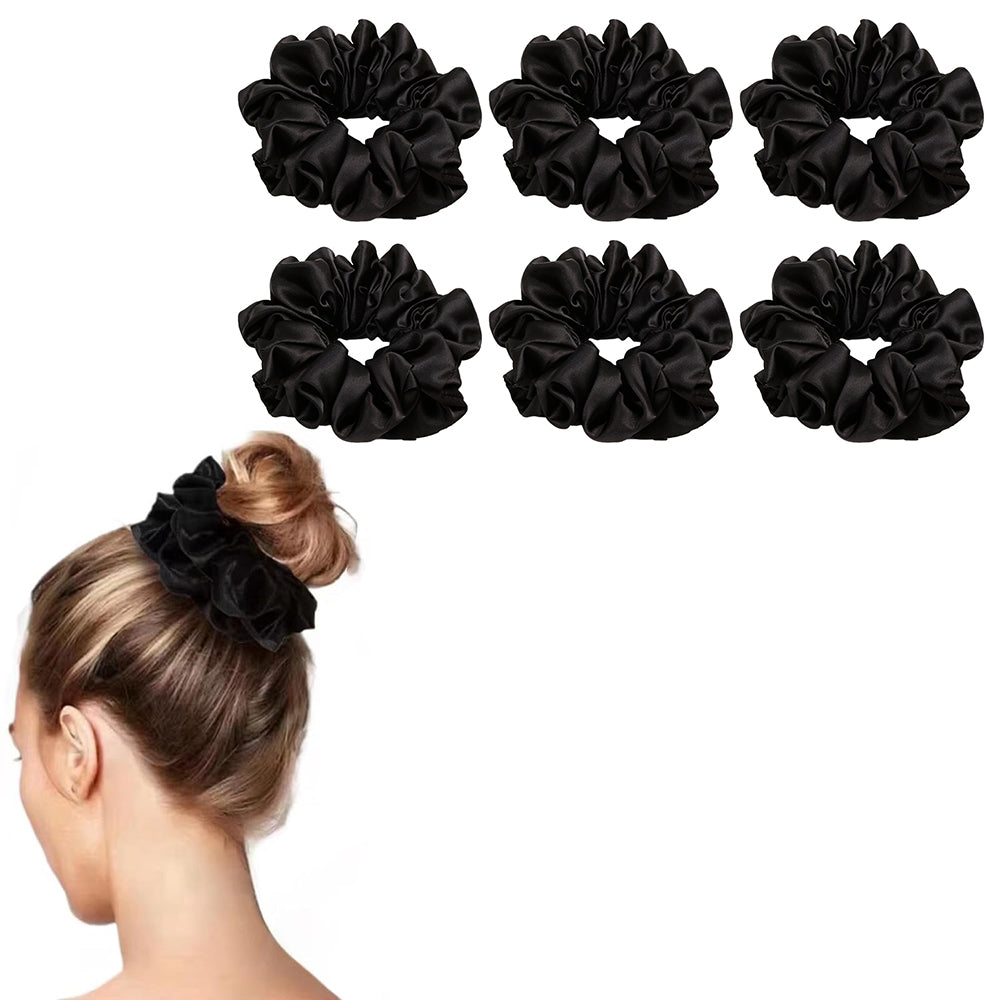 6Pcs Satin Scrunchies for Women Large Hair Scrunchy Thick Elastic Hair Ties Hair Bands Ponytail Holders