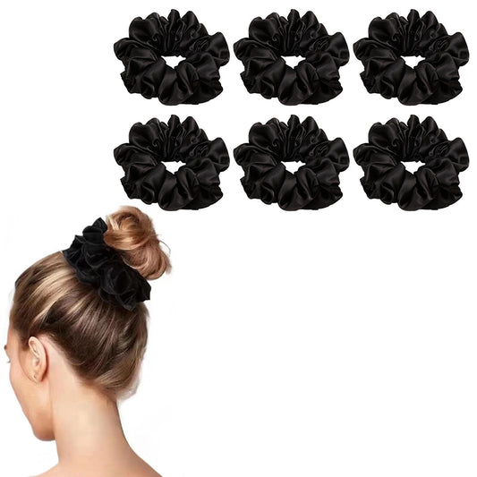 6Pcs Satin Scrunchies for Women Large Hair Scrunchy Thick Elastic Hair Ties Hair Bands Ponytail Holders