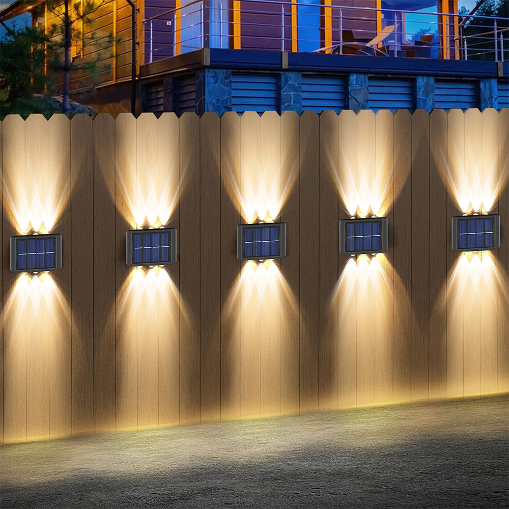 4Pcs Solar Wall Light for Outdoor Fence Waterproof Convex Lens Design