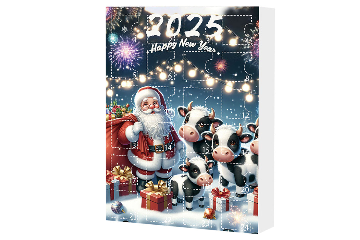 2025 Christmas Cow Advent Calendar Blind Box 24 Days Ornaments Set for Tree