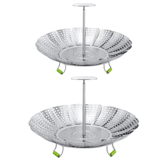 2Pcs Removable Handle Stainless Steel Folding Steamer Tray