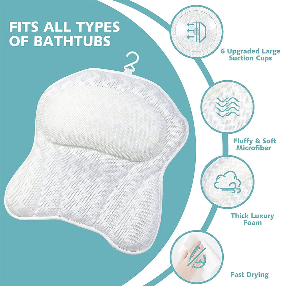 4D Mesh Bath Pillows With Suctions for Neck or Back Support