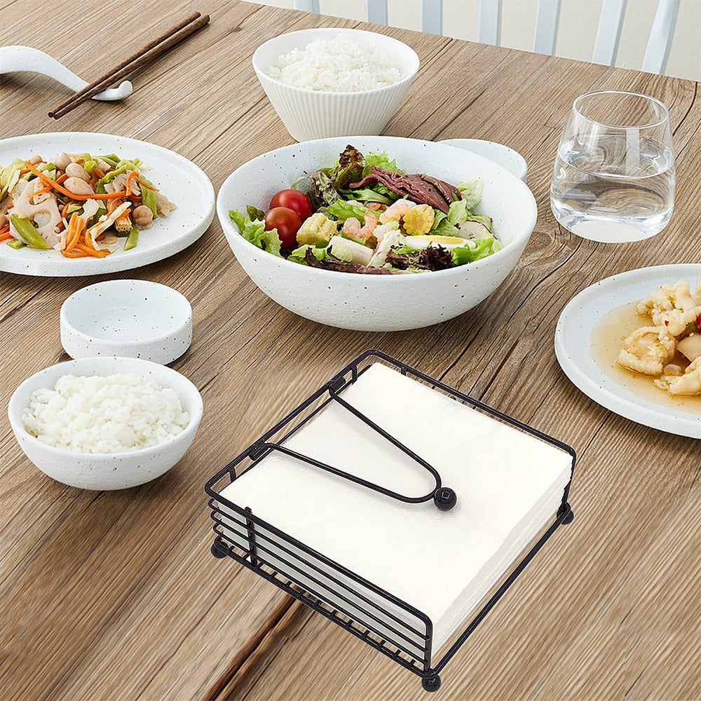 2Pcs Black Metal Square Paper Napkin Holders with Weighted Arm