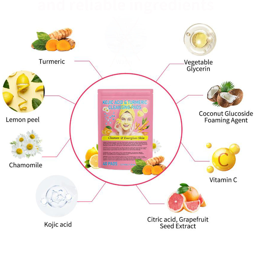 80Pcs Kojic Acid And Turmeric Cleansing Dry Pads for Dark Spots Balance Skin Care