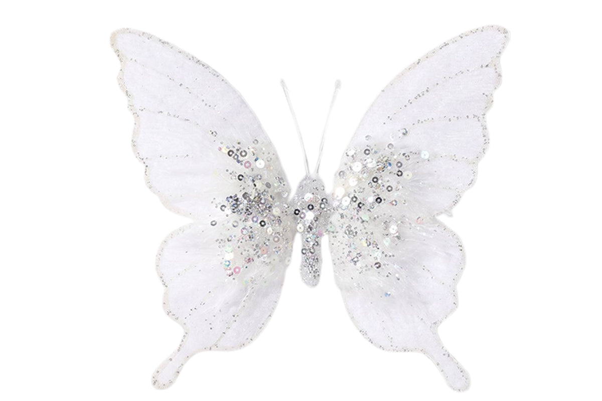 8pcs 3D Fabric Butterfly Clip Ornaments Sequins Glitter Trim Butterfly Clips Decor for Christmas Tree