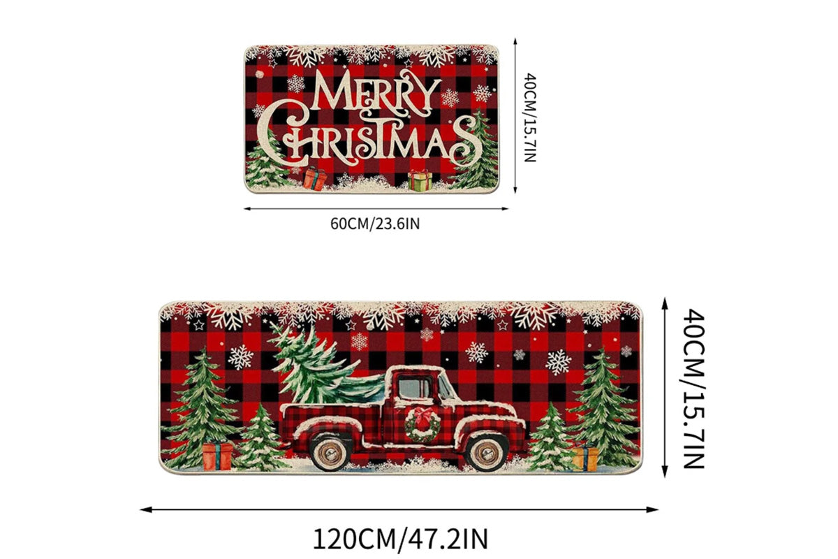 2PCS Christmas Floor Mats Set Non Slip Kitchen Rug for Bathroom Living Room Doorway