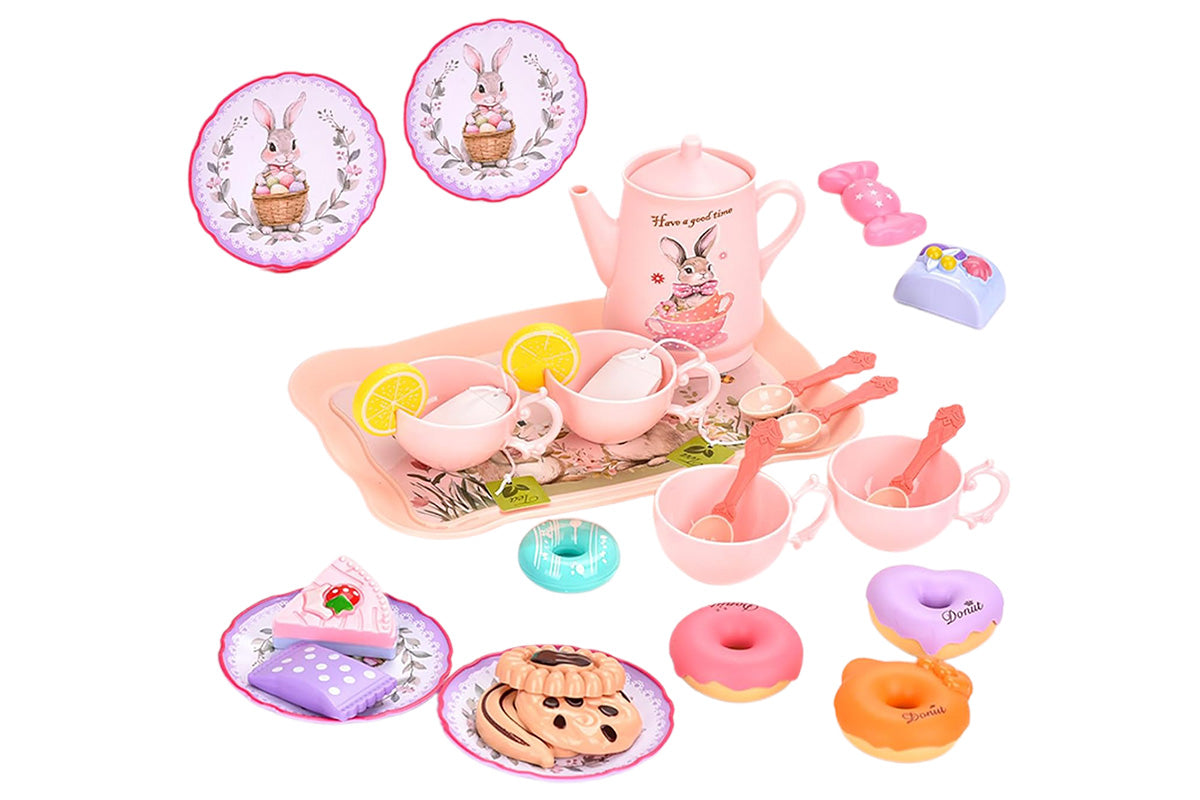 Pretend Play Tea Party Set with Dessert and Carrying Case for Role Play