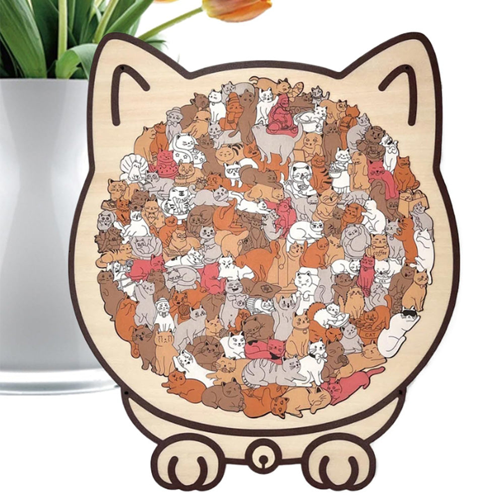 135 Pieces Colored Cat Shaped Wooden Jigsaw Puzzle With Stand For Cat Lovers