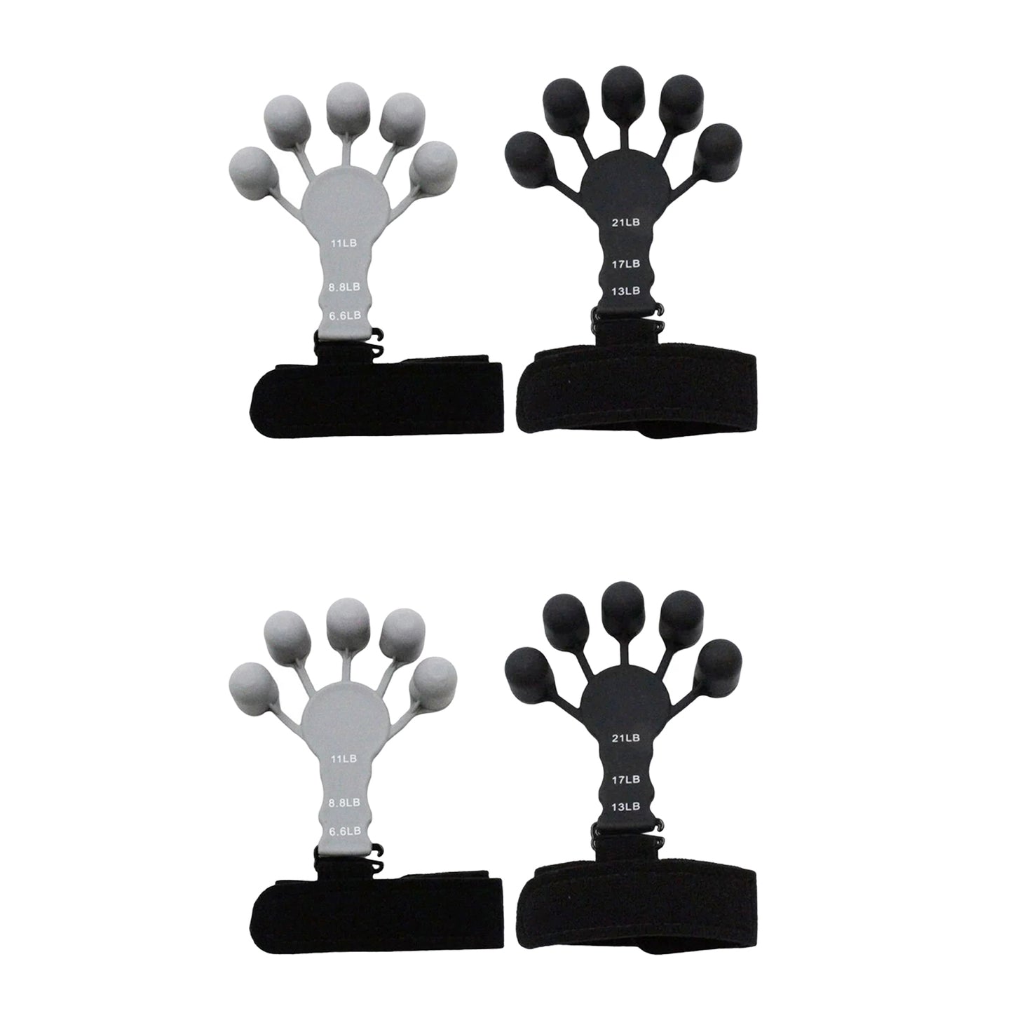 4Pcs Adjustable Finger Exerciser Hand Grip Strengthener-Black, Grey
