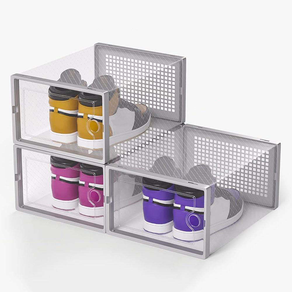 2 Pcs Clear Stackable Shoe Boxes Plastic Sneaker Containers for Closet Under Bed
