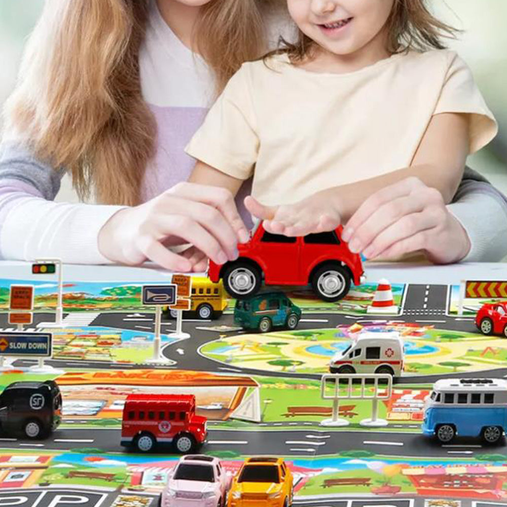 Floor Play Mat Rug Traffic Road Signs Car Track City Carpet Toy with 10 Trees