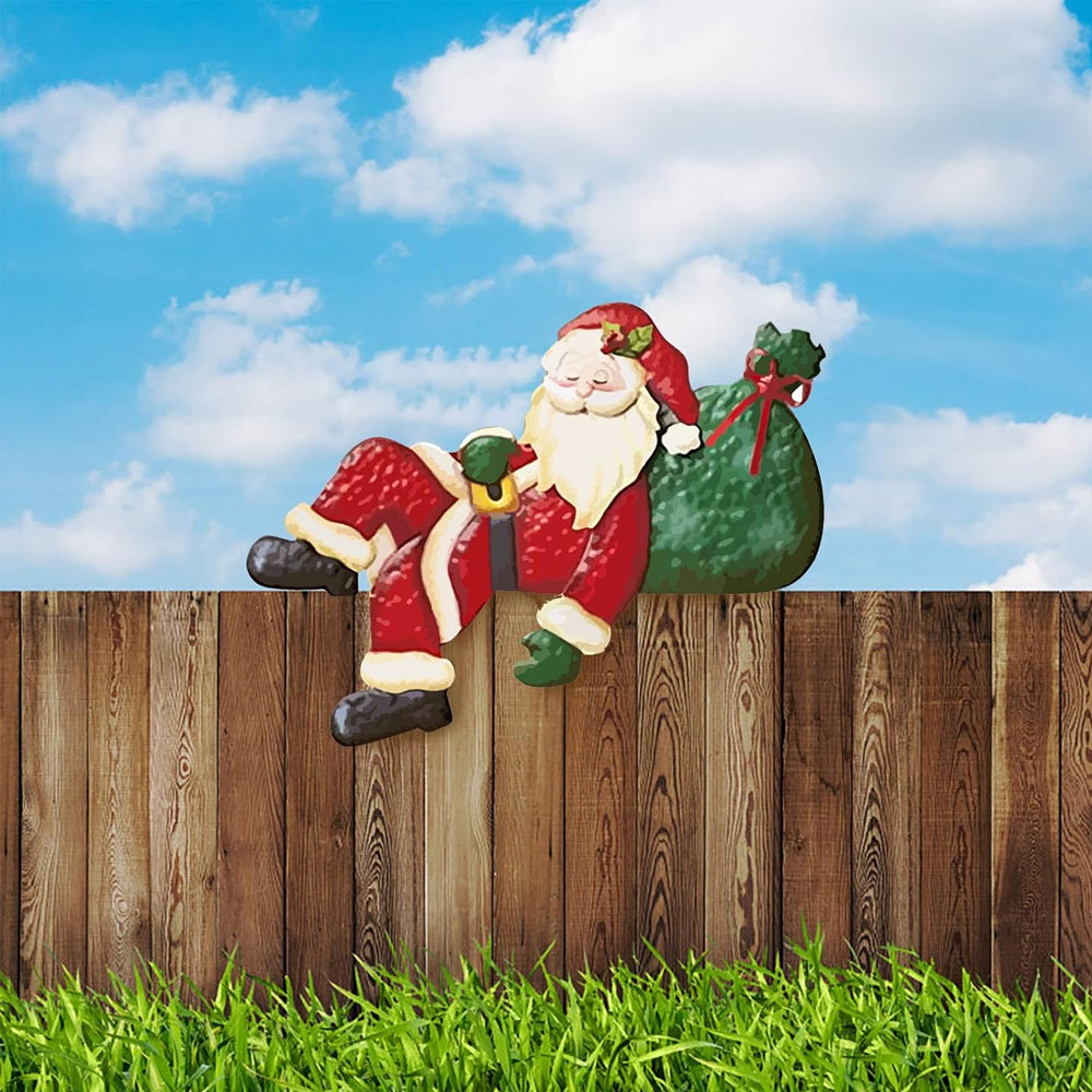 Christmas Fence Peeker Decoration Outdoor Garden Fence Signs-Lying Santa Claus