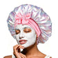 Satin Sleep Bonnet Hair Wrap for Women Adjustable Bow Print Silk Like Night Cap