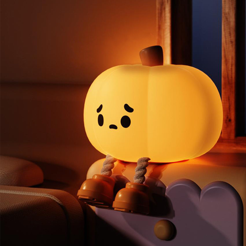 2Pcs 9.5x9.5x8.4cm Cute Pumpkin Silicone Night Light Sensory Interactive Night Light