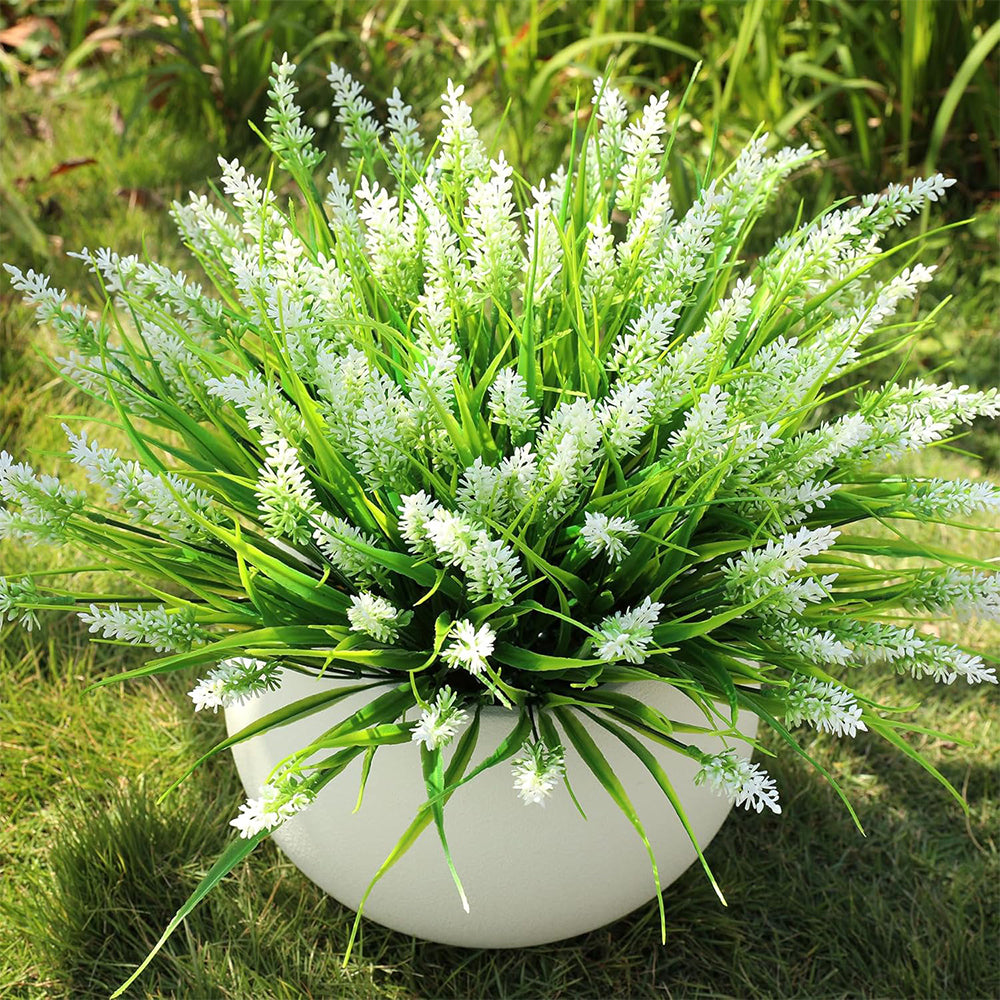 16Pcs Artificial Plants Outdoor Fake Lavender Realistic Plastic Faux Plants for Balcony Patio