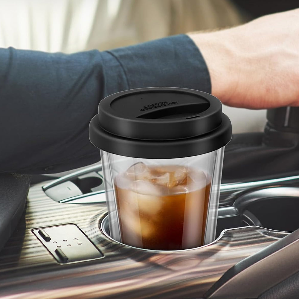 Double Walled Glass Coffee Mug Drinking Coffee Cup with Silicone Lid
