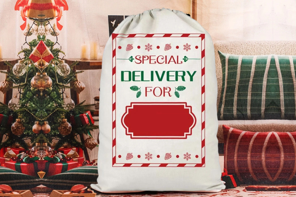 2Pcs Christmas Gift Canvas Bags Santa Sacks Drawstring Christmas Bags