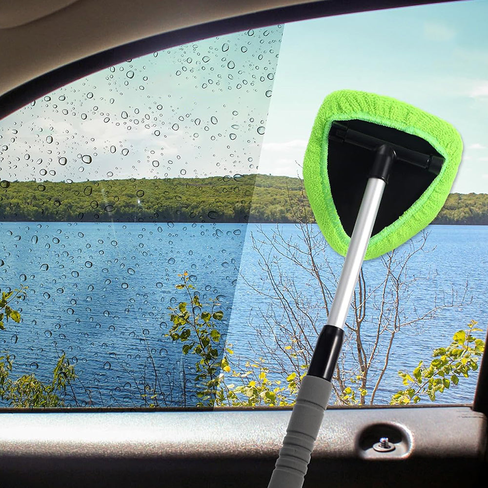 Car Windshield Cleaning Tool with Extendable Handle 4 Reusable Microfiber Pads