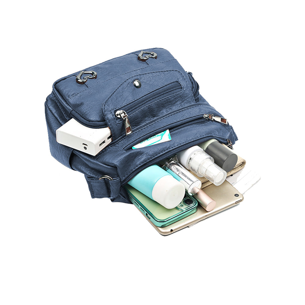 Retro Multi Pockets Crossbody Bag PU Leather Crossbody Shoulder Bag for Women