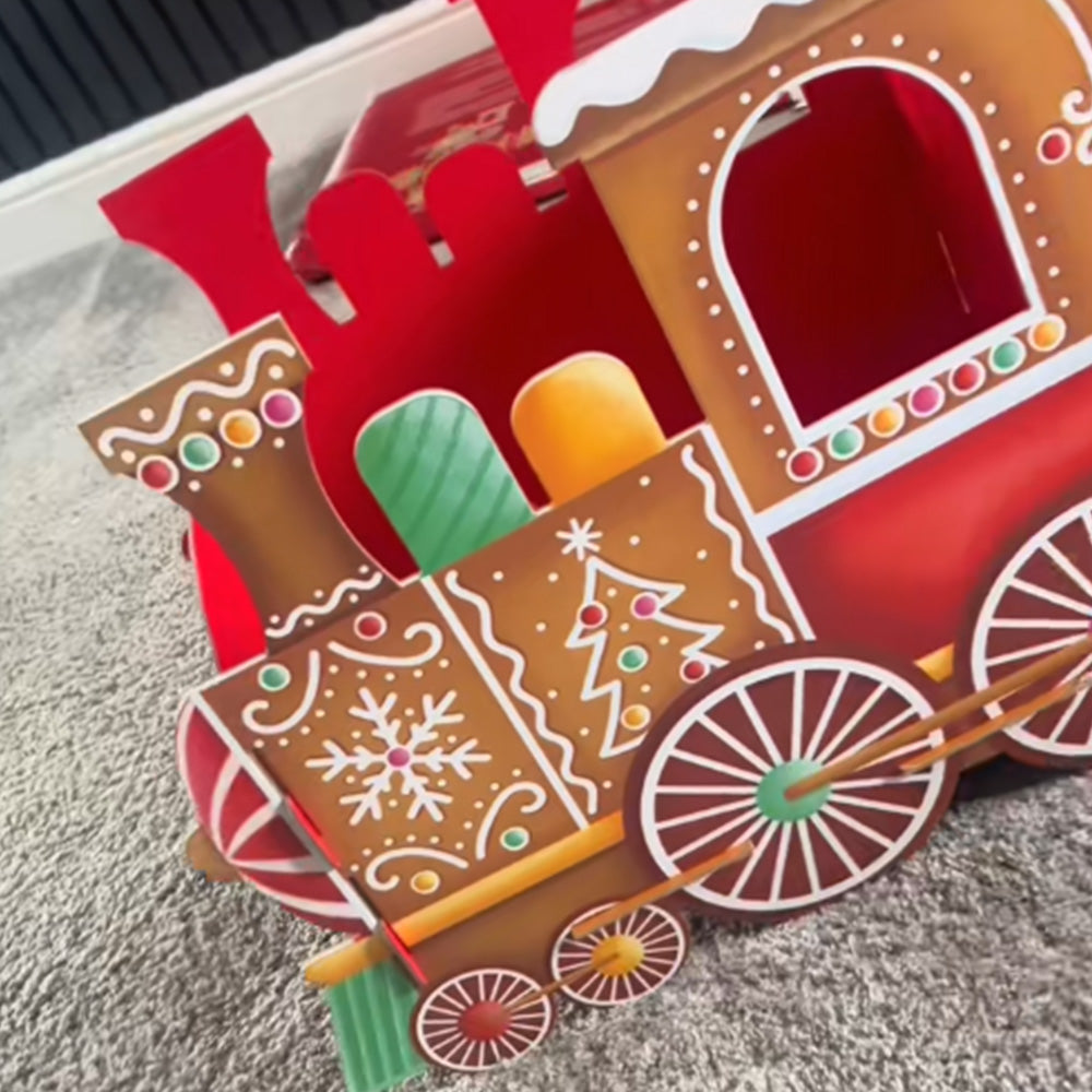 Santa Gift Train Christmas Cardboard Gift Box Present Holder Home Decoration