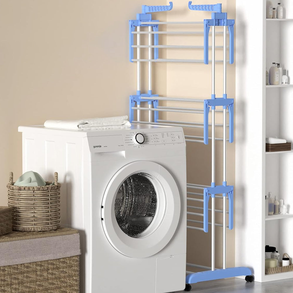 4-Tier Clothes Drying Airer Foldable Stainless Steel Movable Drying Rack