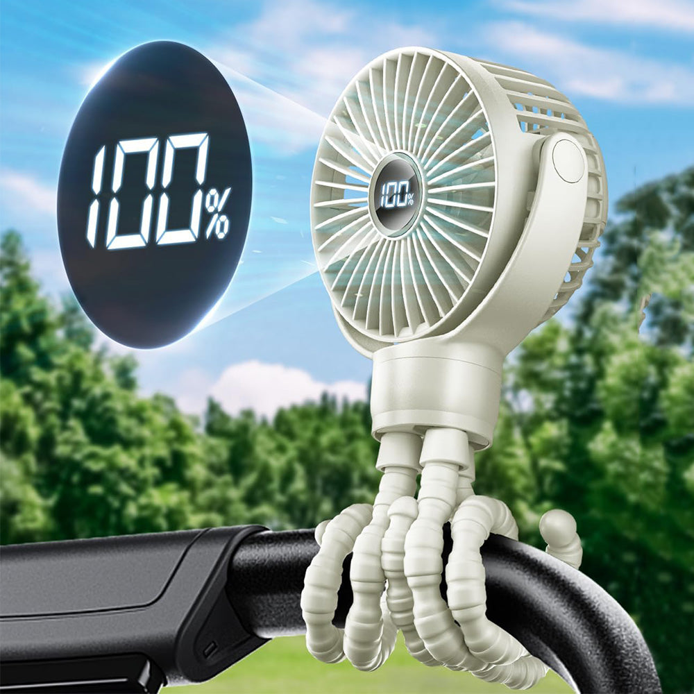 Portable Octopus Stroller Fan with Digital Display and 3 Speed Settings
