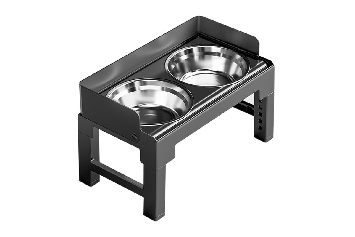 Dog Bowl Stand 5 Height Adjustable Raised Feeder with 2 Stainless Steel Bowls-Black