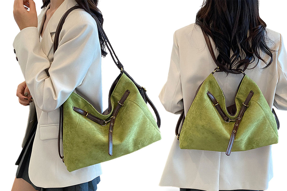 2-In-1 Vintage Suede Hobo Bag Backpack Shoulder Bag