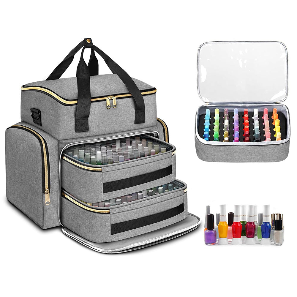 Double Layer Portable Nail Polish Organizer Bag with Removable Pouches for Travel