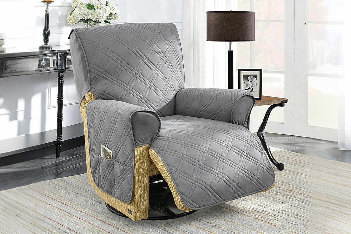 Water Resistant Quilted Recliner Chair Cover Anti-Slip Recliner Sofa Protector with Storage Pockets