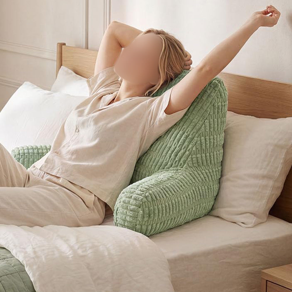 Bedside Backrest Cushion with Armrests Pocket and Washable Cover