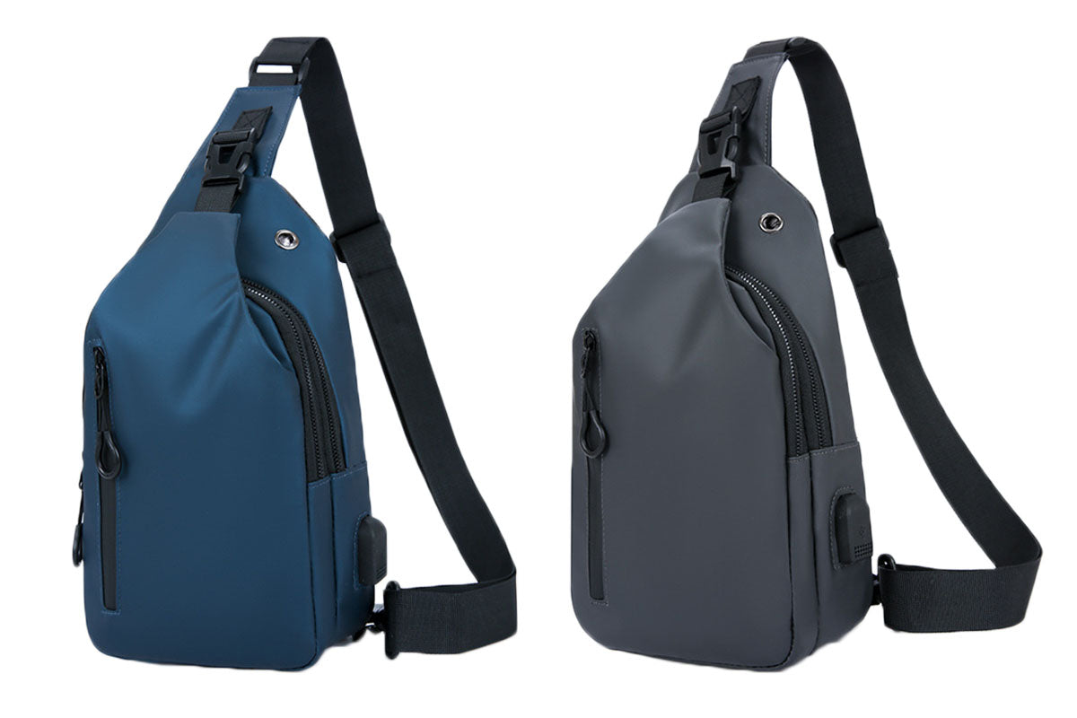 Water-Resistant Sling Bag Anti-Theft Chest Pack Crossbody Backpack with USB Charging Port and Headphone Hole