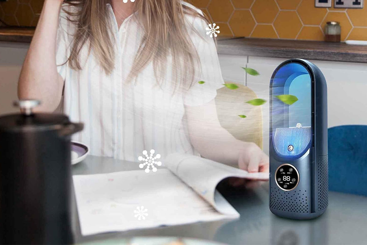 Desk Bladeless Fan with Humidifier USB-Powered Portable Air Conditioner Fan with LED Display