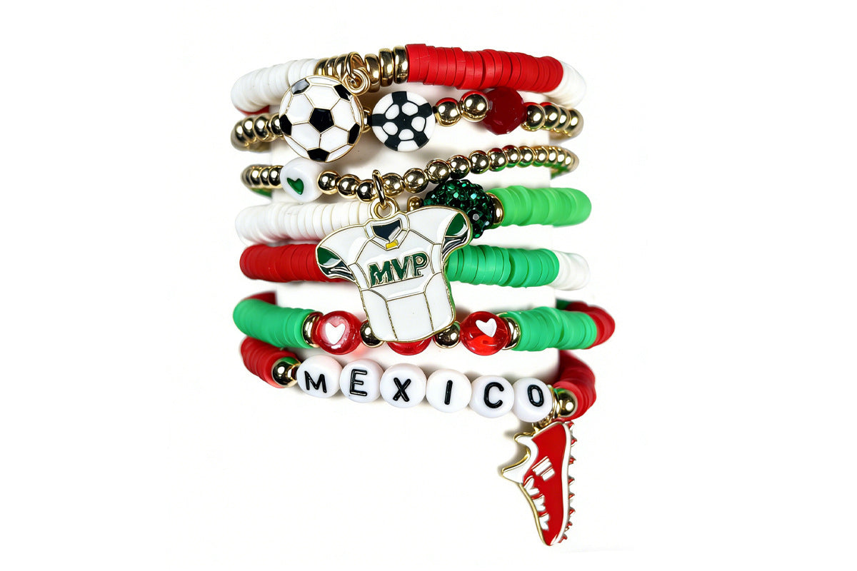 Colorful Soft Clay Football World Cup Bracelets Set for Aldults Soccer Fans
