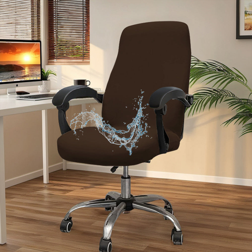 Water-Resistant Stretch Computer Office Chair Cover Durable Zipper Design-Coffee