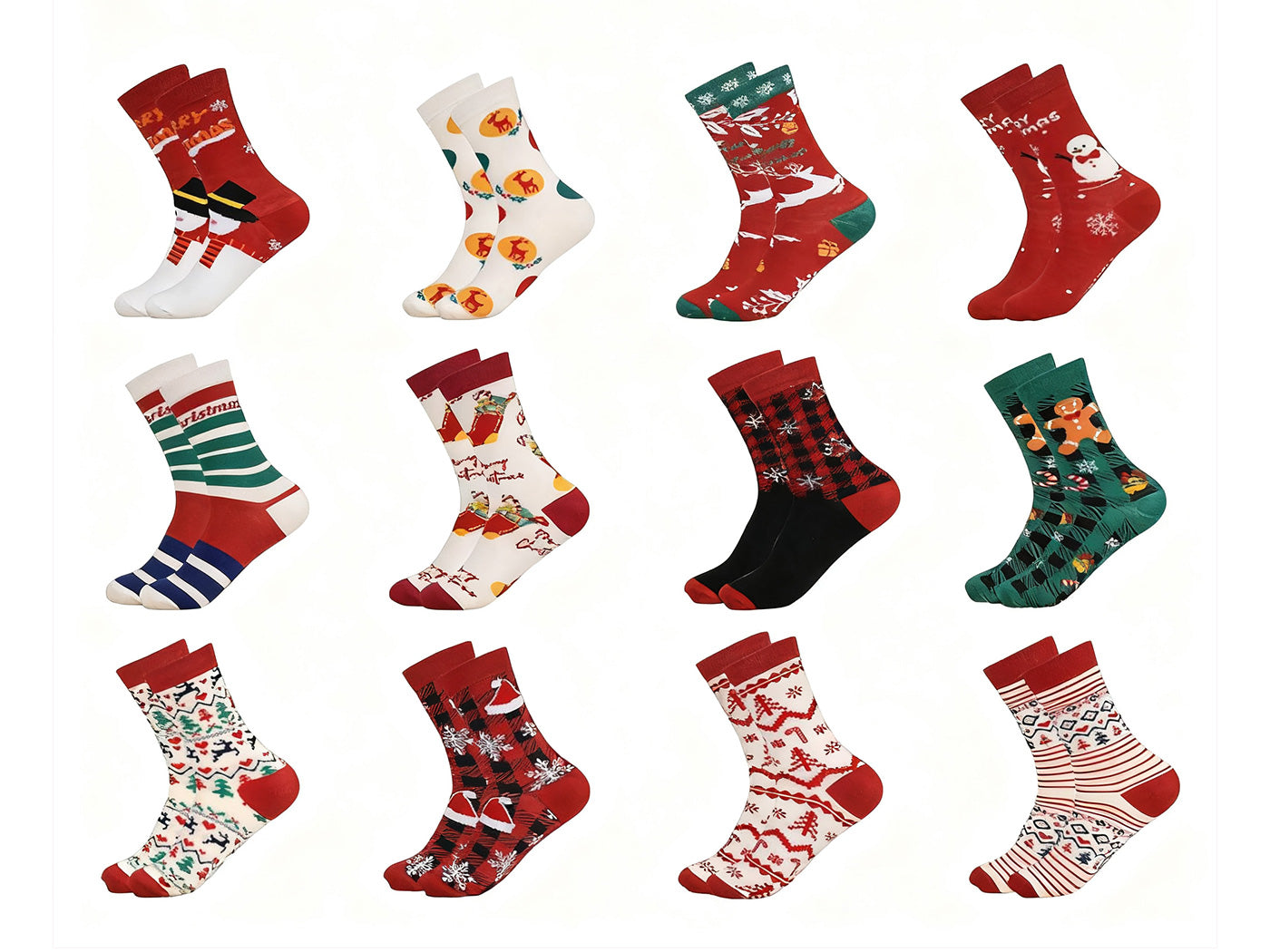 12 Pairs Christmas Sock Advent Calendar Blind Box 24 Days Countdown Calendar