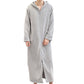 Unisex Long Hooded Zipper Bathrobe Fleece Robes Winter Warm Nightgown Sleepwear Pyjamas-Grey