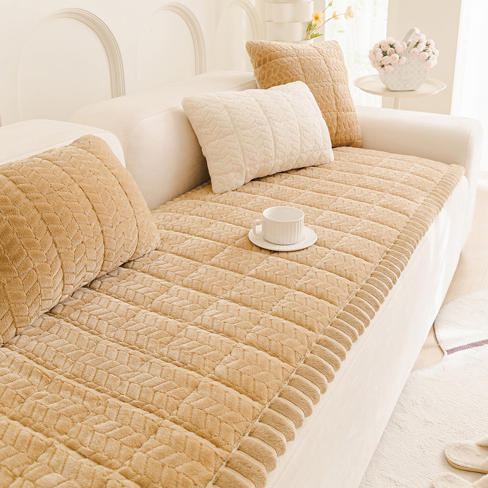 Thick Plush Pet Sofa Cover Non Slip Couch Protector Corduroy Mat-Khaki