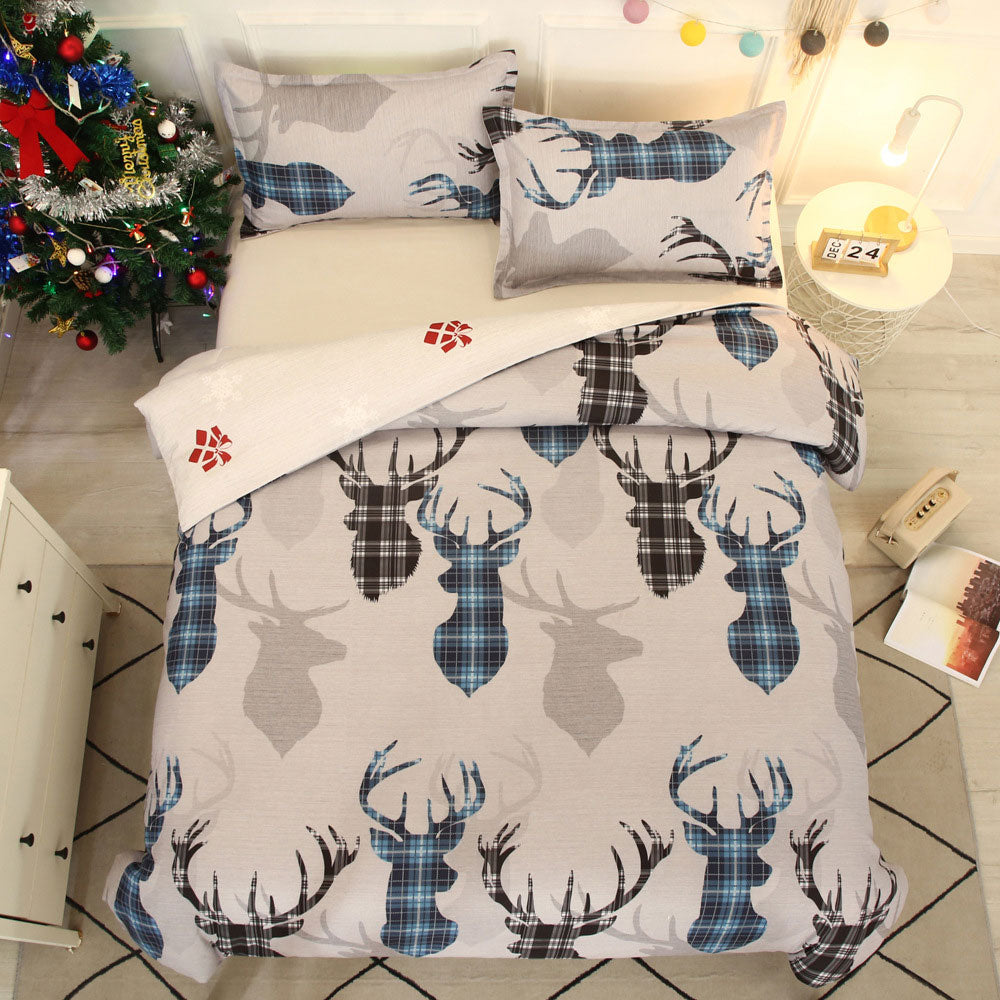Christmas Pattern Quilt Duvet Doona Cover Set Single Double Queen King Size Bedding Set
