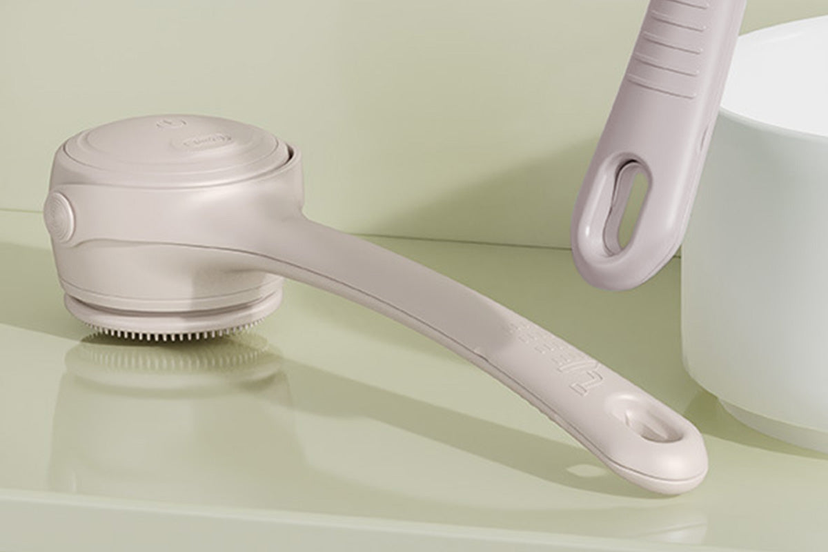 Electric Body Back Scrubber for Shower Dual Handle Bath Brush for Exfoliating Massage