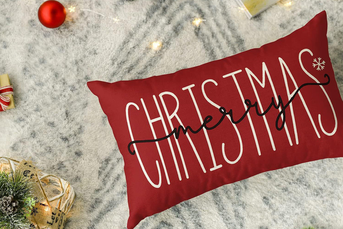 Merry Christmas Throw Pillowcase Rectangle Lumbar Winter Holiday Cushion Cover