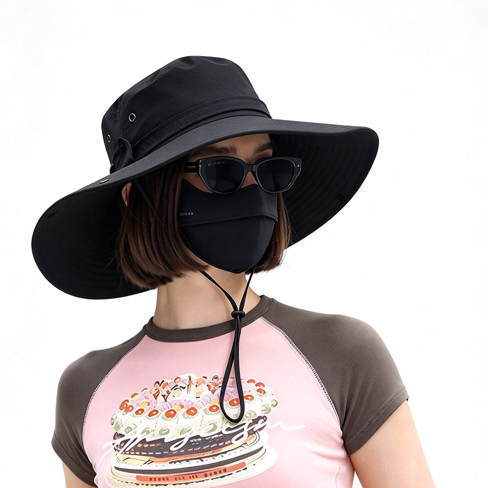 Foldable Wide Brim UV Sun Hat with Wind Strap for Fishing and Hiking