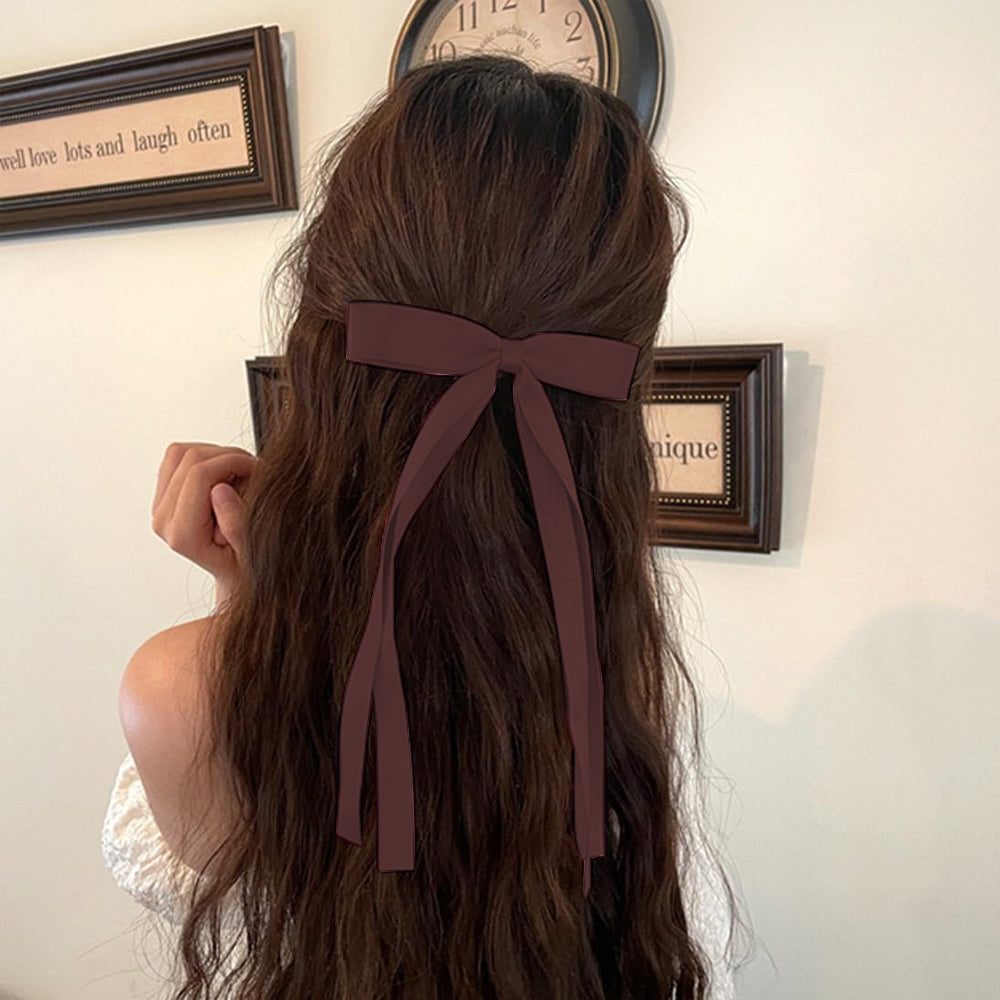 6Pcs Artificial Silky Satin Bow Hair Clips Ribbon Accessories