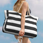 Large Zipper Beach Bags Striped Tote Bag For Travel Outdoor Vacation